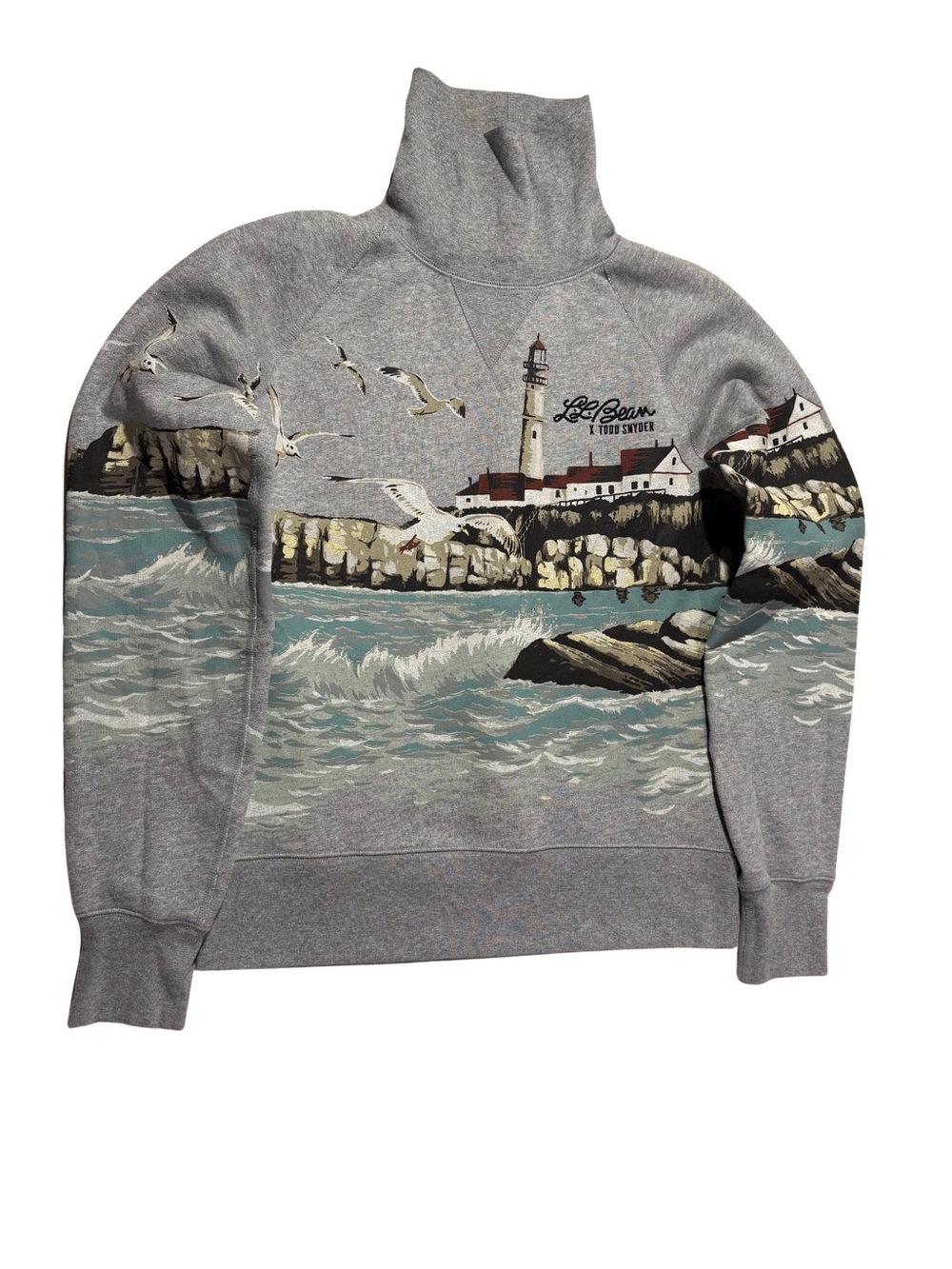 L.L. Bean Gray Scenic Lighthouse Turtleneck Sweatshirt